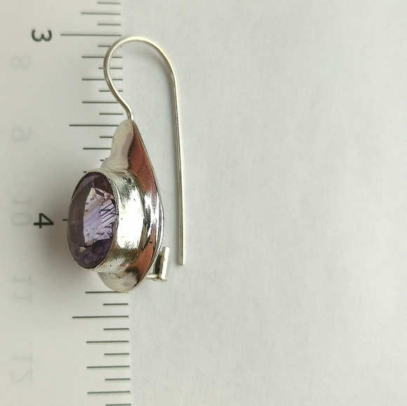 NWT Sterling Silver modernist 4ct oval amethyst drop earrings - Picture 6 of 9